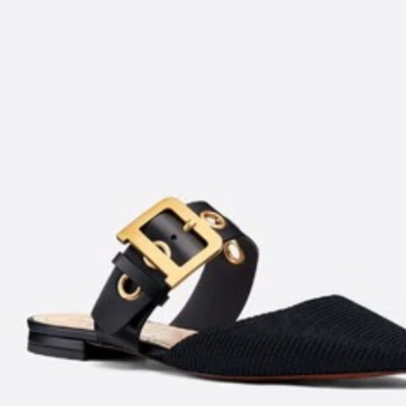 DIOR MULE Black Fabric and Calfskin Shoes NEW - Picture 3 of 11